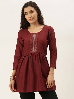 Women Brown Cotton Blend Fit & Flare Top 2