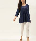 Women Blue Cotton Blend Fit & Flare Top