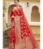 Red Party Wear Designer Karwa Chauth Saree with blouse