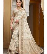 Off White Party Wear Designer silk belnd  Saree with blouse