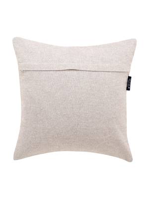 Beige and Multi Cotton Chambray Floral Embroidered Cushion Cover 2