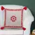 Natural and Red Cotton Chambray Embroidered Cushion Cover with Tasssels
