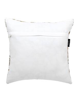 Mezposh Dazzle White and Gold Faux Silk Embellished Hand Embroidery Floral Cushion Cover 2