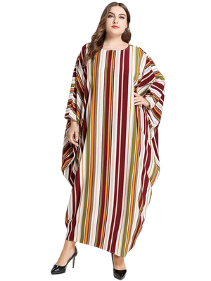 JSDC Women's Striped Printed BSY Korean Fabric Bat Wing Style Kaftan Dres 1