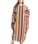 JSDC Women's Striped Printed BSY Korean Fabric Bat Wing Style Kaftan Dres