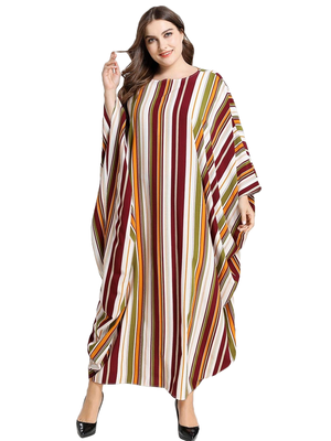 JSDC Women's Striped Printed BSY Korean Fabric Bat Wing Style Kaftan Dres 3