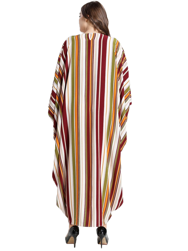 JSDC Women's Striped Printed BSY Korean Fabric Bat Wing Style Kaftan Dres