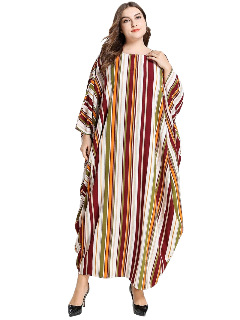 JSDC Women's Striped Printed BSY Korean Fabric Bat Wing Style Kaftan Dres