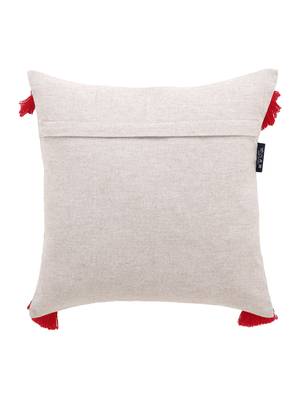 Natural and Red Cotton Chambray Embroidered Cushion Cover with Tasssels  Set of 2 2