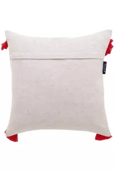 Natural and Red Cotton Chambray Embroidered Cushion Cover with Tasssels  Set of 2