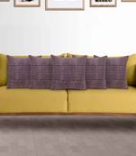 Mezposh Artsy Brown and Pink Cotton Block Print Striped Cushion Cover  Set of 5