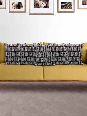 Mezposh Artsy Black and Cream Cotton Block Print Paisley Cushion Cover  Set of 5 1