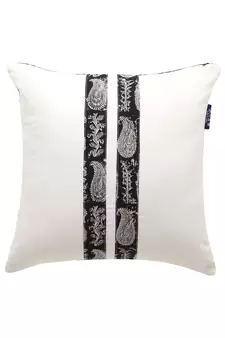 Mezposh Artsy Black and Cream Cotton Block Print Paisley Cushion Cover  Set of 5