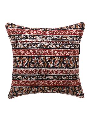Mezposh Artsy Black and Maroon Cotton Block Print Kalamkari Cushion Cover  Set of 5 2