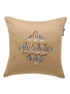 Mezposh Artsy Mustard and Multi Cotton Block Print Paisley Cushion Cover  Set of 5 2