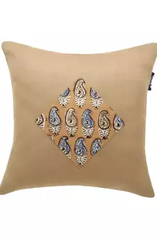 Mezposh Artsy Mustard and Multi Cotton Block Print Paisley Cushion Cover  Set of 5