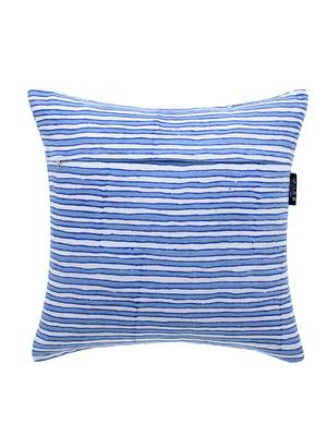 Mezposh Artsy Blue and White Cotton Block Print Striped Cushion Cover  Set of 5 2