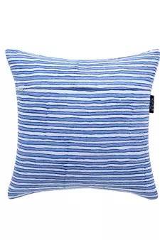 Mezposh Artsy Blue and White Cotton Block Print Striped Cushion Cover  Set of 5