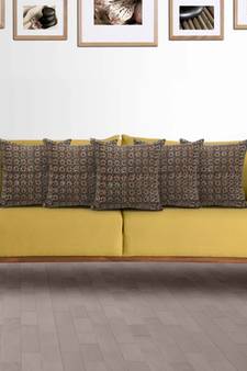 Mezposh Artsy Mehndi Green and Multi Cotton Block Print Floral Cushion Cover  Set of 5