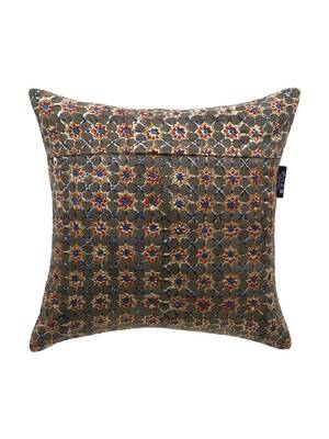 Mezposh Artsy Mehndi Green and Multi Cotton Block Print Floral Cushion Cover  Set of 5 2