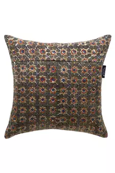 Mezposh Artsy Mehndi Green and Multi Cotton Block Print Floral Cushion Cover  Set of 5
