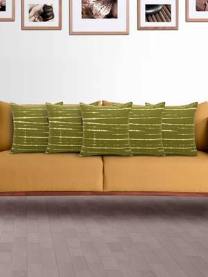 Mezposh Artsy Green Cotton Block Print TieDye Texture Cushion Cover  Set of 5 1