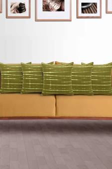 Mezposh Artsy Green Cotton Block Print TieDye Texture Cushion Cover  Set of 5