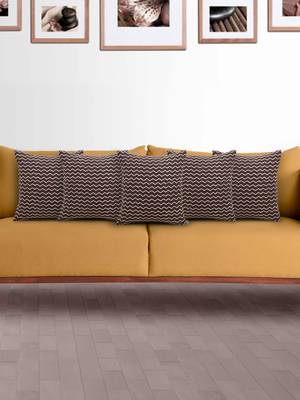 Mezposh Artsy Brown and White Cotton Block Print ZigZag Cushion Cover  Set of 5 1