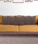 Mezposh Artsy Brown and White Cotton Block Print ZigZag Cushion Cover  Set of 5