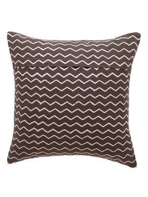 Mezposh Artsy Brown and White Cotton Block Print ZigZag Cushion Cover  Set of 5 2