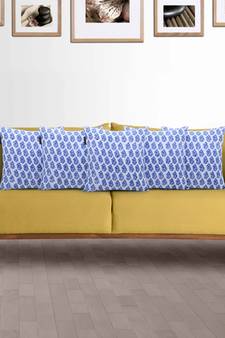 Mezposh Artsy Blue and White Cotton Block Print Traditional Floral Cushion Cover  Set of 5