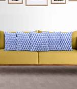 Mezposh Artsy Blue and White Cotton Block Print Traditional Floral Cushion Cover  Set of 5