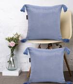 Mezposh Dazzle Blue and Silver Shimmer Cotton Lurex Self Design Cushion Cover with Tassels  Set of 2