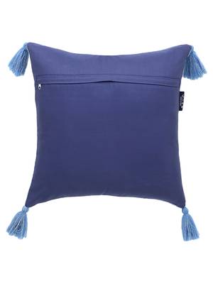 Mezposh Dazzle Blue and Silver Shimmer Cotton Lurex Self Design Cushion Cover with Tassels  Set of 2 2