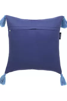 Mezposh Dazzle Blue and Silver Shimmer Cotton Lurex Self Design Cushion Cover with Tassels  Set of 2