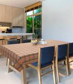 Mezposh Maverick Orange & Grey Cotton Checkered 6Seater Rectangular Table Cover (220x150 cm)