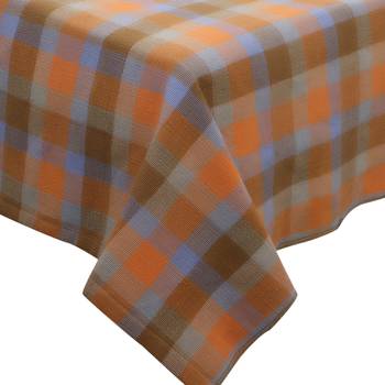 Mezposh Maverick Orange & Grey Cotton Checkered 6Seater Rectangular Table Cover (220x150 cm) 2