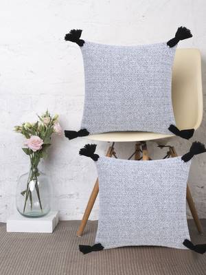 Mezposh Deviant White & Black Polycotton Chevron Cushion Cover with Tassels (16x16in) (Set of 2) 1