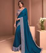 Blue Embroidered Georgette Saree With Blouse