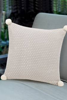 Rasta Collection by Mezposh : Natural Cotton Self Design Cushion Cover with Pompoms (16x16in)