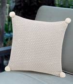 Rasta Collection by Mezposh : Natural Cotton Self Design Cushion Cover with Pompoms (16x16in)