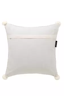 Rasta Collection by Mezposh : Natural Cotton Self Design Cushion Cover with Pompoms (16x16in)