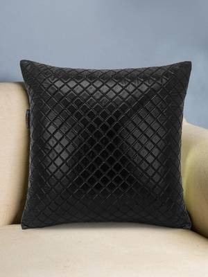 Rasta Collection by Mezposh : Glossy Black Polyester Harlequin Quilted Cushion Cover (16x16in) 1