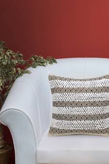 Stave Collection by Mezposh : Natural & Beige Cotton Jacquard Cushion Cover with Striped Pattern (18x18in)