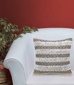 Stave Collection by Mezposh : Natural & Beige Cotton Jacquard Cushion Cover with Striped Pattern (18x18in)