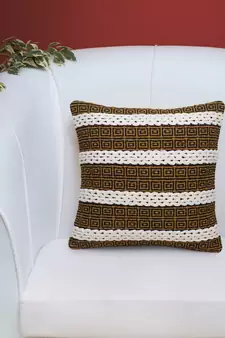 Stave Collection by Mezposh : Natural & Mustard Cotton Jacquard Cushion Cover with Striped Pattern (18x18in)