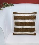 Stave Collection by Mezposh : Natural & Mustard Cotton Jacquard Cushion Cover with Striped Pattern (18x18in)