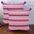 Stave Collection by Mezposh : Pink & Multi Acrylic Jacquard Striped Cushion Cover with Pompoms (16x16in) Set of 2