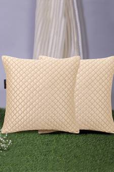 Rasta Collection by Mezposh : Cream Satin Harlequin Quilted Cushion Cover (16x16in) Set of 2