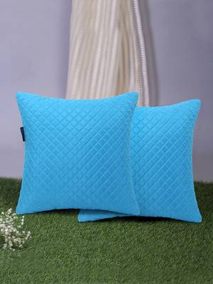 Rasta Collection by Mezposh : Cyan Polyester Harlequin Quilted Cushion Cover (14x14in) Set of 2 1
